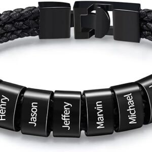 bracelet personnalisé homme : gravure avec prénom sur cuir tressé – idée cadeau originale