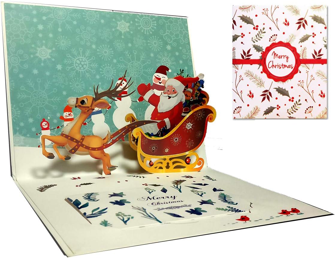 Cartes de noël 3D, Deesospro® carte pop-up carte de voeux pour, enveloppe incluse, carte-cadeau de père noël