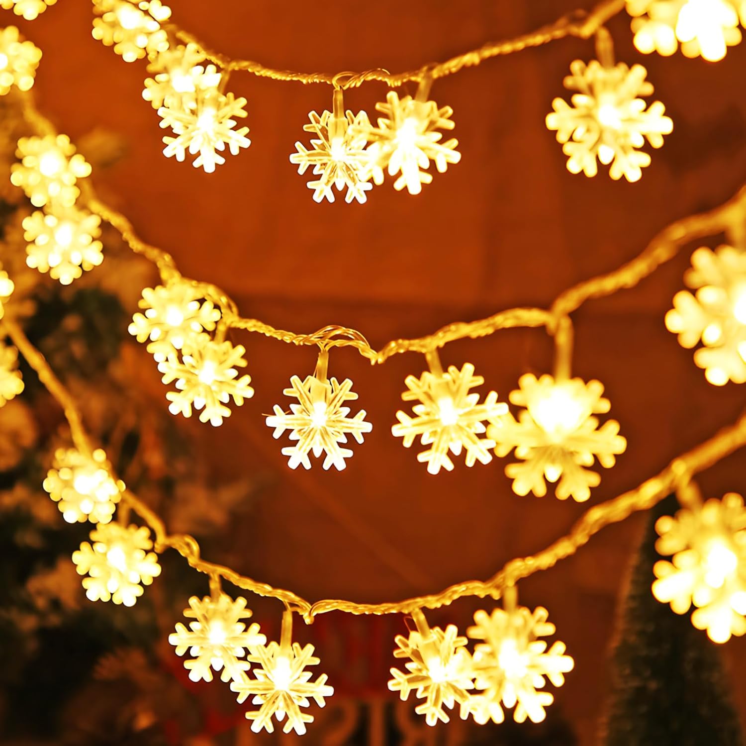 ZoneYan Guirlande Lumineuse Flocon de Neige, 6M 40 LED à Piles Fairy Lights, 2 Modes d'éclairage, pour Decoration Sapin de Noel Mariage Fête Jardin Chambre à Coucher Intérieur Extérieur – Image 7