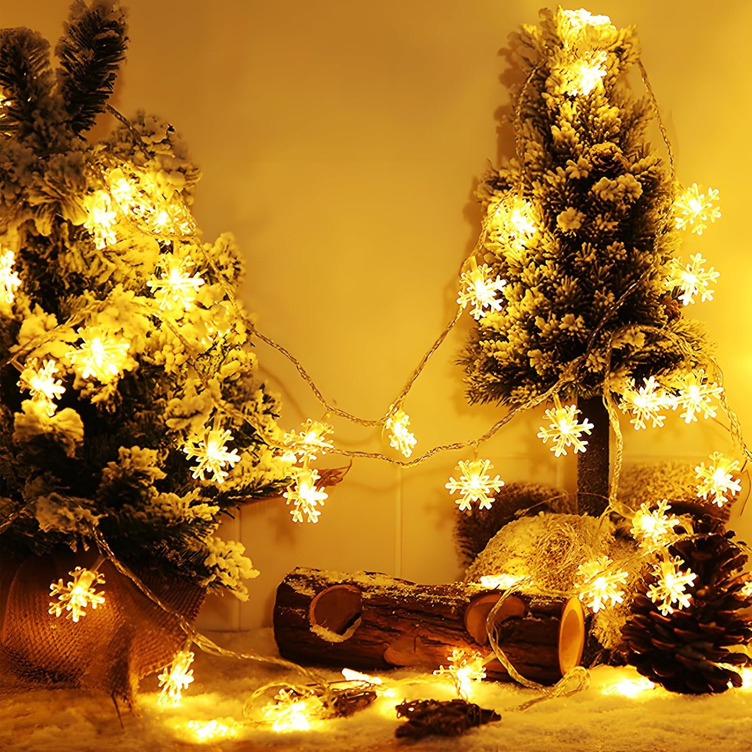 ZoneYan Guirlande Lumineuse Flocon de Neige, 6M 40 LED à Piles Fairy Lights, 2 Modes d'éclairage, pour Decoration Sapin de Noel Mariage Fête Jardin Chambre à Coucher Intérieur Extérieur