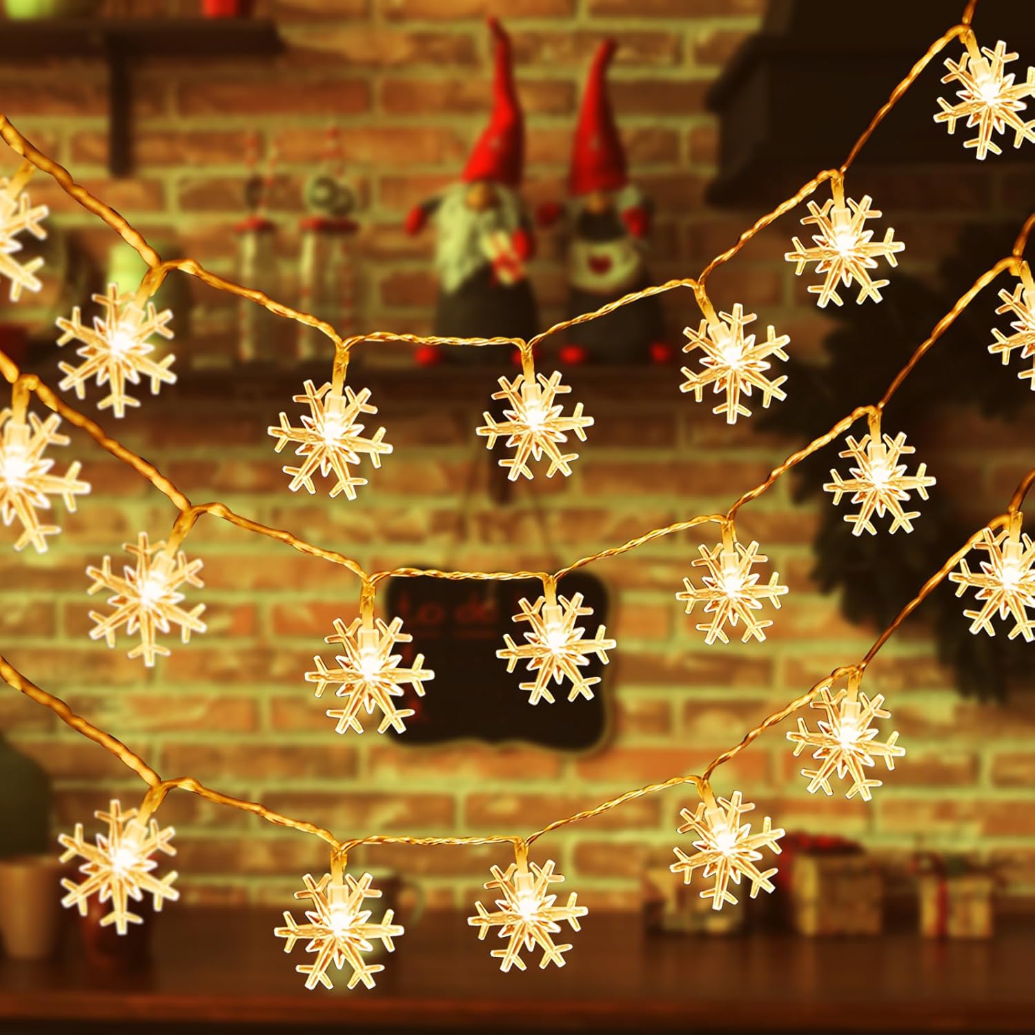 ZoneYan Guirlande Lumineuse Flocon de Neige, 6M 40 LED à Piles Fairy Lights, 2 Modes d'éclairage, pour Decoration Sapin de Noel Mariage Fête Jardin Chambre à Coucher Intérieur Extérieur – Image 2