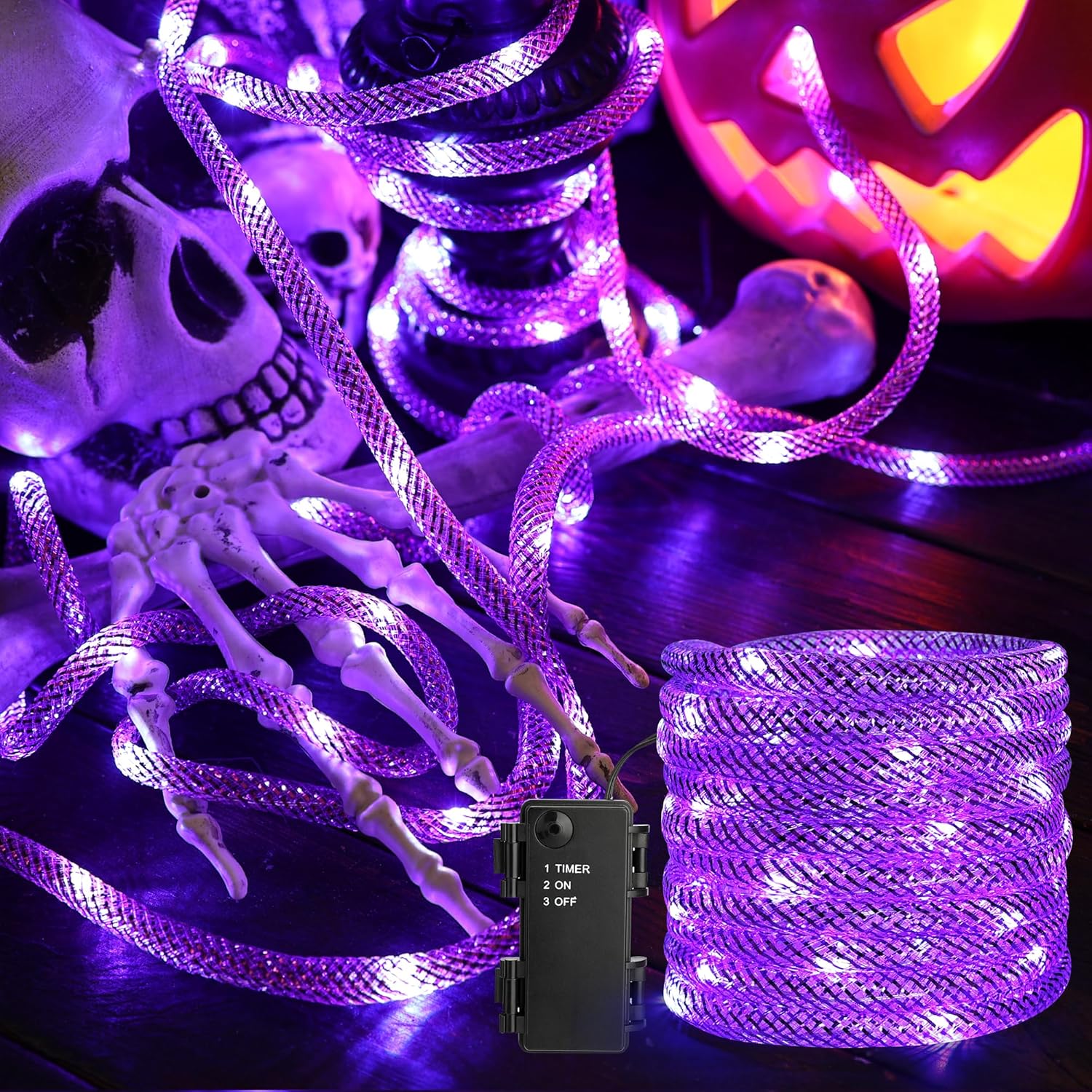 BrizLabs Halloween Guirlande Lumineuse Intérieur, 36 LED Violet Noël Guirlande Guinguette à Piles Avec Minuterie Extérieur Décoration Lumière pour Jardin Maison Mariage Patio Cour Horreur Fête Vase – Image 5