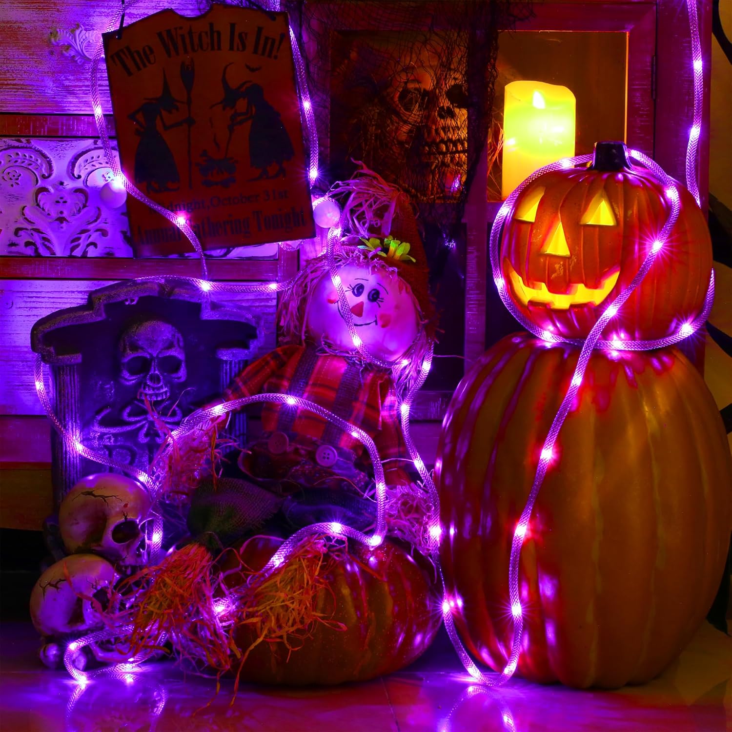 BrizLabs Halloween Guirlande Lumineuse Intérieur, 36 LED Violet Noël Guirlande Guinguette à Piles Avec Minuterie Extérieur Décoration Lumière pour Jardin Maison Mariage Patio Cour Horreur Fête Vase – Image 4