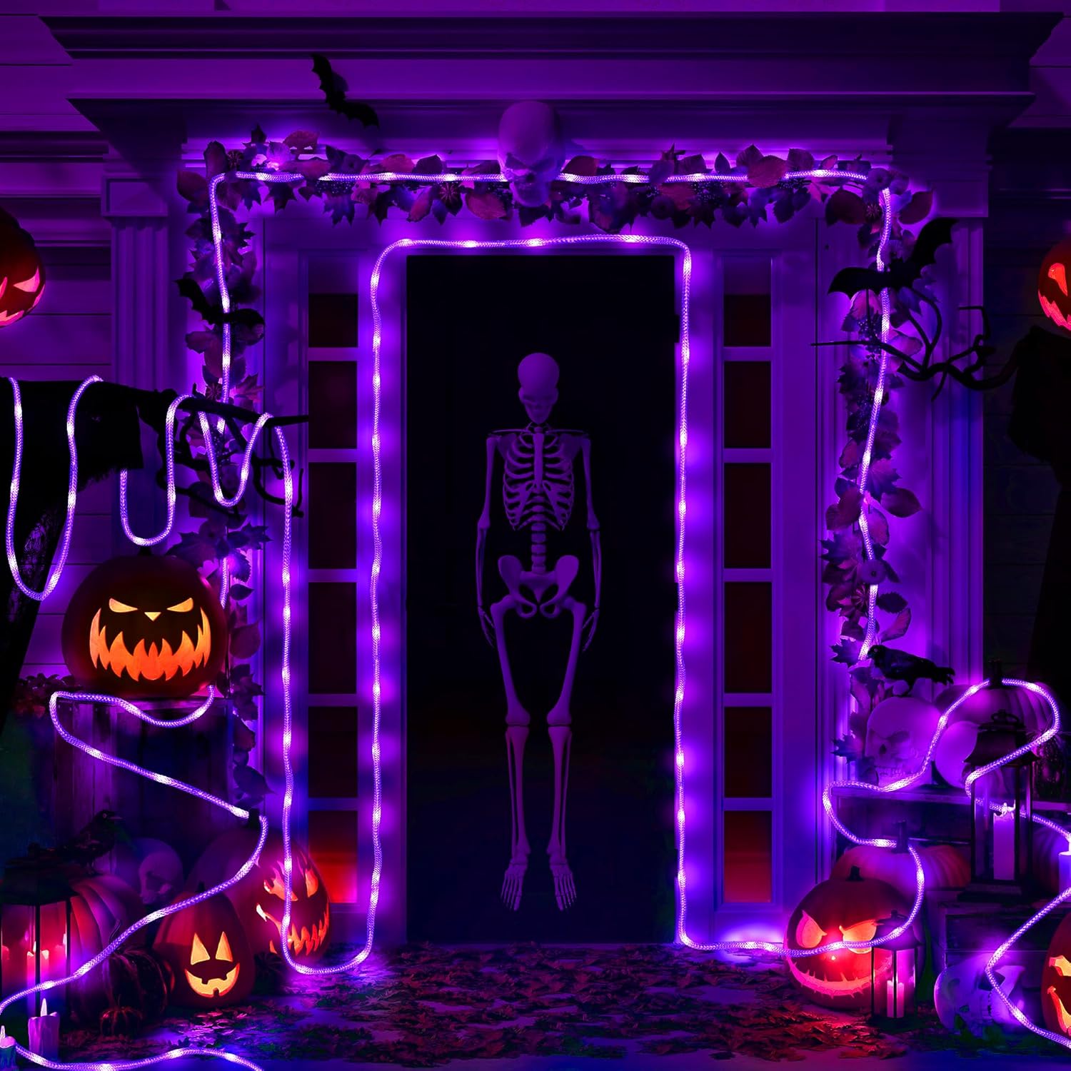 BrizLabs Halloween Guirlande Lumineuse Intérieur, 36 LED Violet Noël Guirlande Guinguette à Piles Avec Minuterie Extérieur Décoration Lumière pour Jardin Maison Mariage Patio Cour Horreur Fête Vase – Image 2