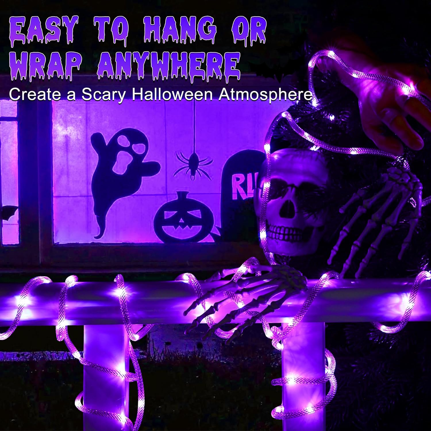 BrizLabs Halloween Guirlande Lumineuse Intérieur, 36 LED Violet Noël Guirlande Guinguette à Piles Avec Minuterie Extérieur Décoration Lumière pour Jardin Maison Mariage Patio Cour Horreur Fête Vase