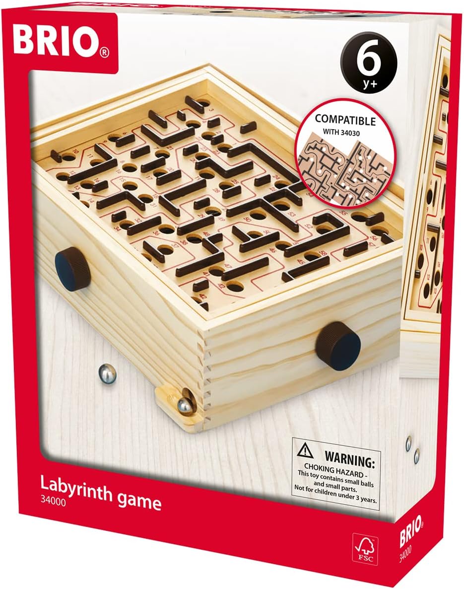BRIO - 34000 - Jeu de Labyrinthe (L'original) - Jeu d'adresse en bois - 1 joueur - Développe la motricité fine et la coordination - Sans pile - Pour enfants et adultes dès 6 ans