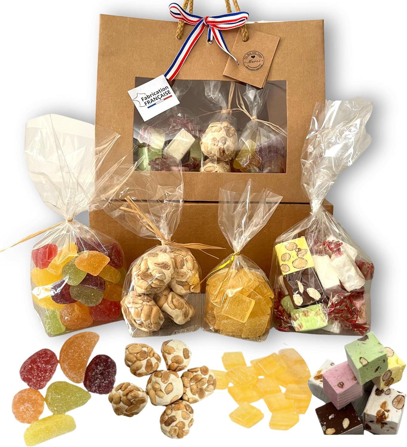 Panier de Bonbons et Nougats - Coffret Gourmand sucré Cadeau original à offrir - Idée cadeaux plaisir Fabrication Française et naturel - Parfum saveurs chocolats pistache amande cacahuètes