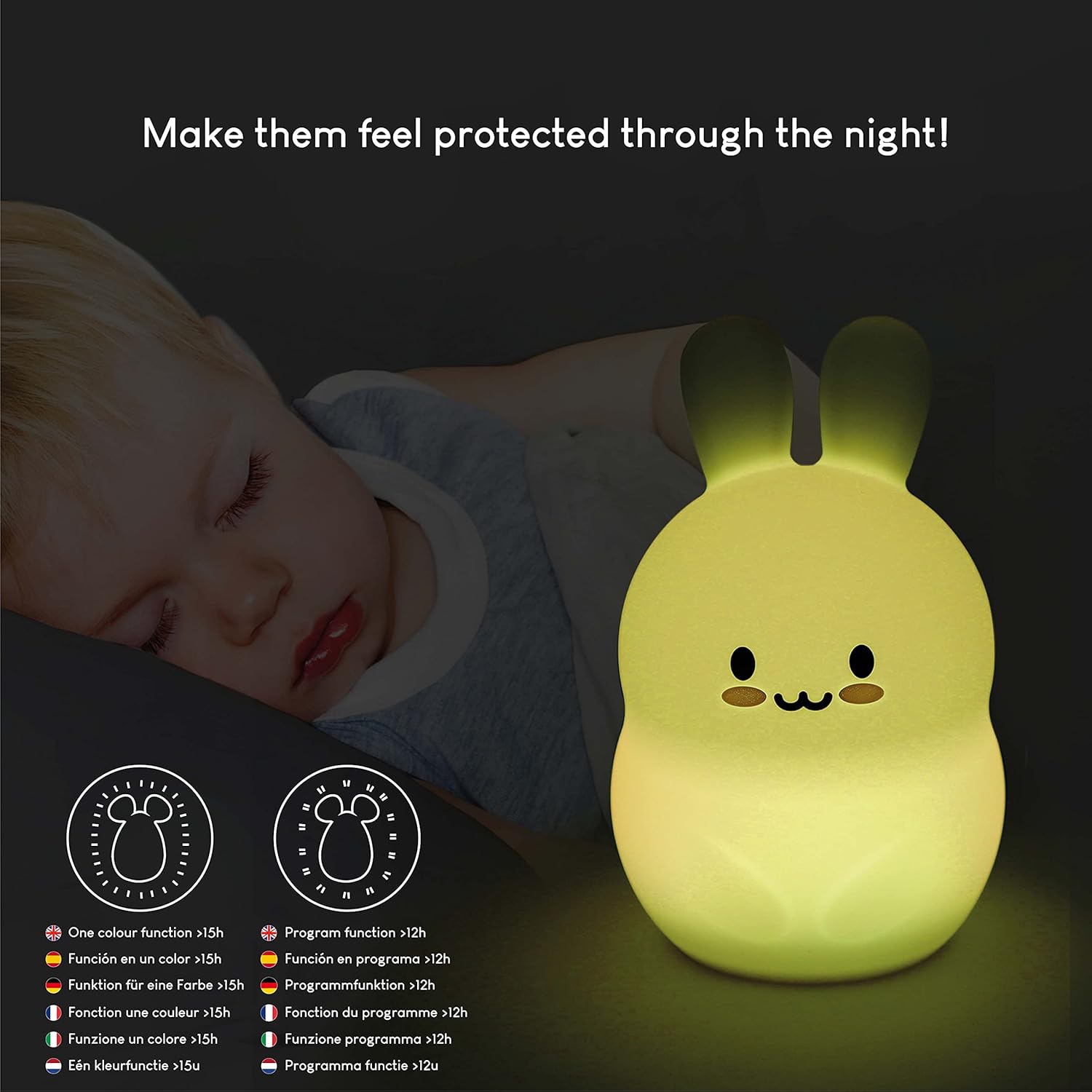 Veilleuse Enfant avec Télécommande, Contrôle Tactile 16 Couleurs - BONNYCO | Lapin Veilleuse Bébé avec Minuterie | Lampe Veilleuse Led Sans BPA | Veilleuse Enfant Rechargeable Cadeau Bebe Fille