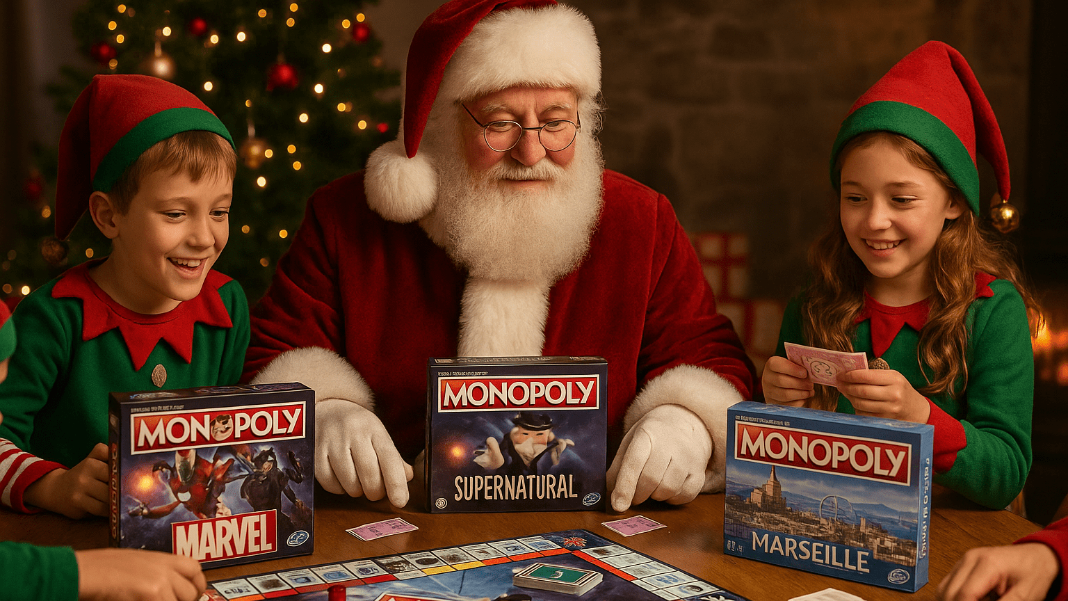 Famille réunie autour d’un Monopoly thématique, symbole des jouets de Noël 2024 en famille" 
title="Monopoly thématiques, les jouets de Noël 2024 préférés des familles
