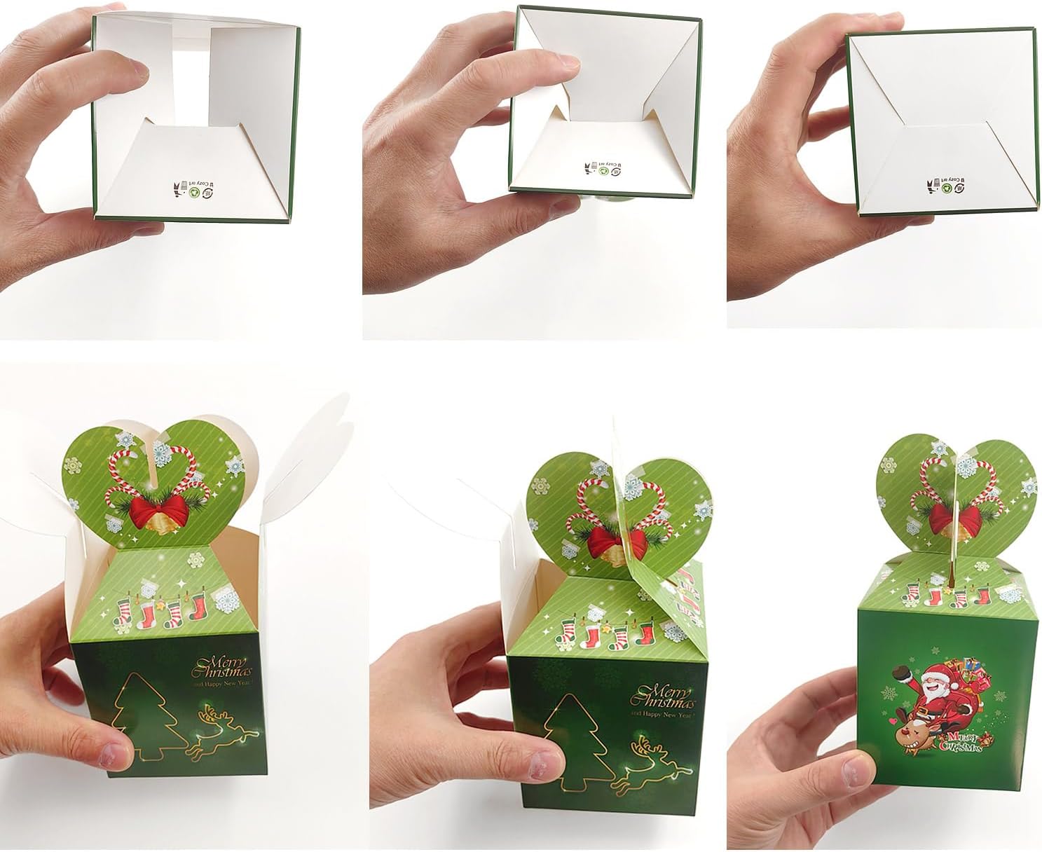 Lot de 12 Boîtes Cadeaux de Noël en Carton Illustré | Boîtes Cœur pour Friandises, Biscuits, Mariage, Fête & Emballages Gourmands – Image 2