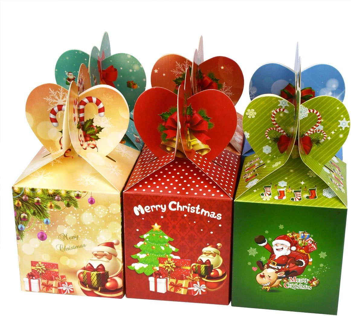 Lot de 12 Boîtes Cadeaux de Noël en Carton Illustré | Boîtes Cœur pour Friandises, Biscuits, Mariage, Fête & Emballages Gourmands