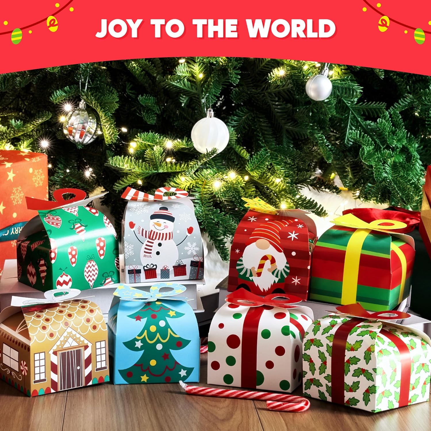 Lot de 24 Boîtes Cadeaux de Noël 3D avec Nœud 🎀 | Boîtes Cartonnées pour Friandises, Biscuits & Petits Cadeaux | 8 Designs Festifs