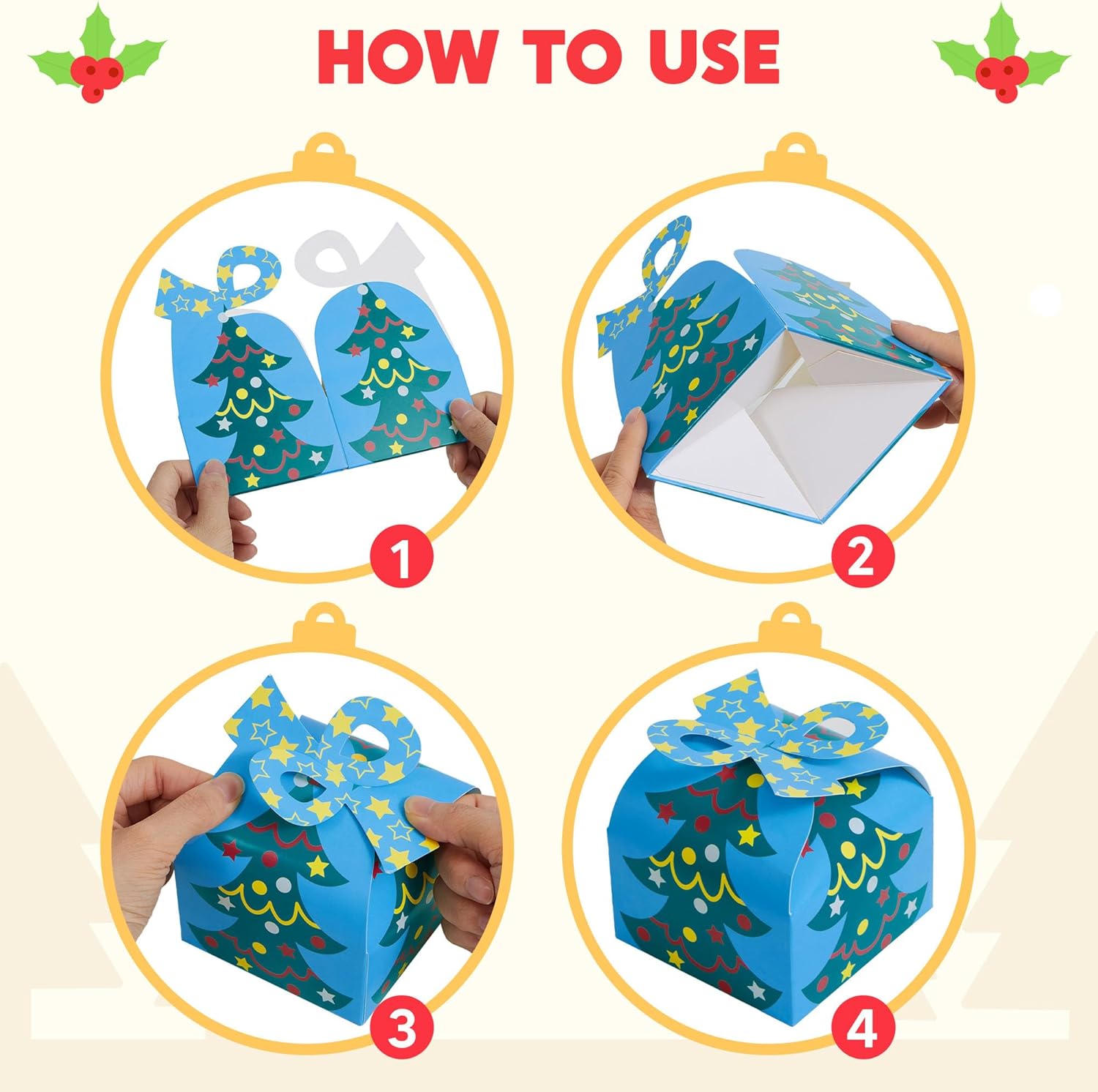 Lot de 24 Boîtes Cadeaux de Noël 3D avec Nœud 🎀 | Boîtes Cartonnées pour Friandises, Biscuits & Petits Cadeaux | 8 Designs Festifs – Image 3