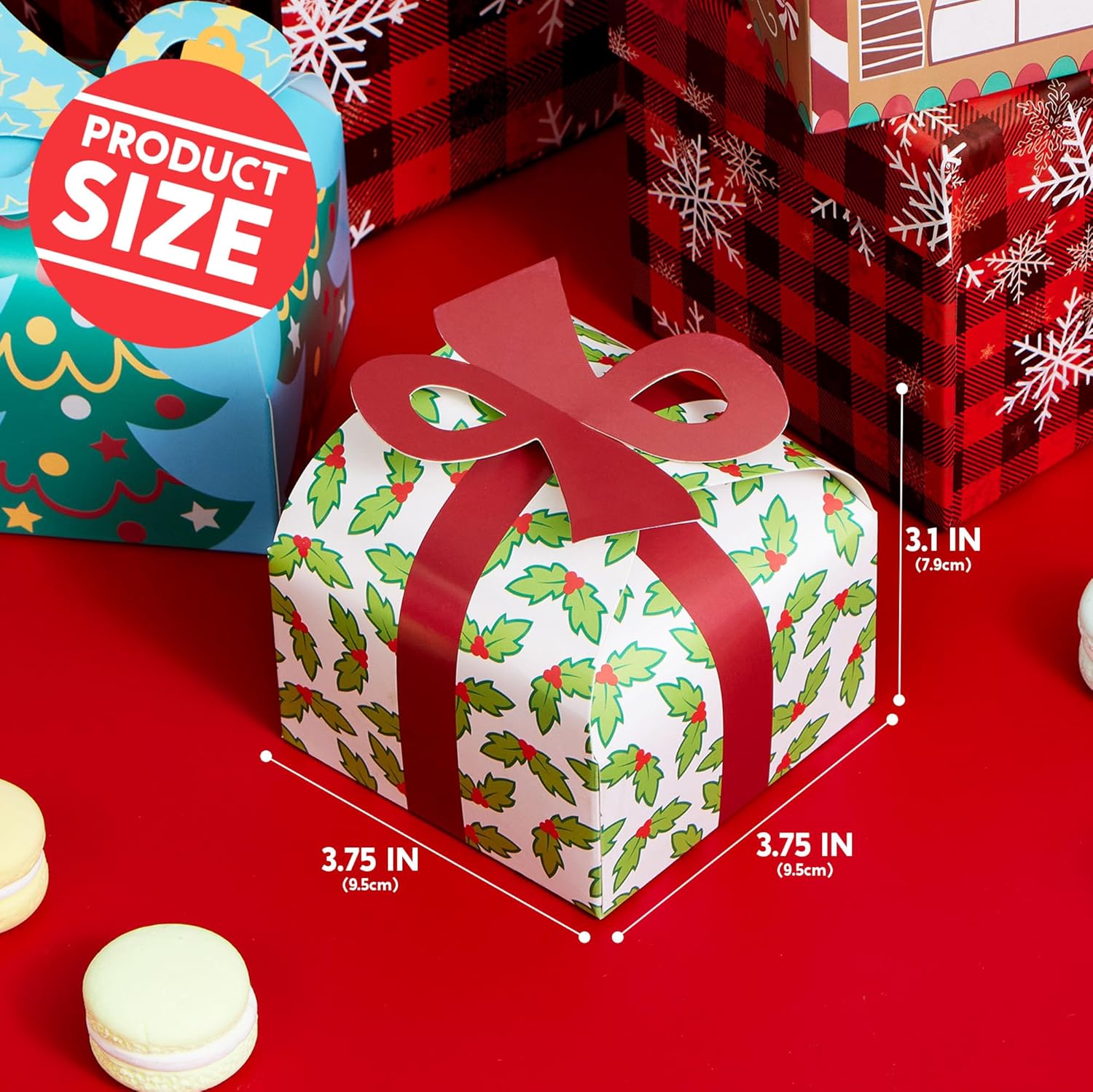 Lot de 24 Boîtes Cadeaux de Noël 3D avec Nœud 🎀 | Boîtes Cartonnées pour Friandises, Biscuits & Petits Cadeaux | 8 Designs Festifs – Image 2