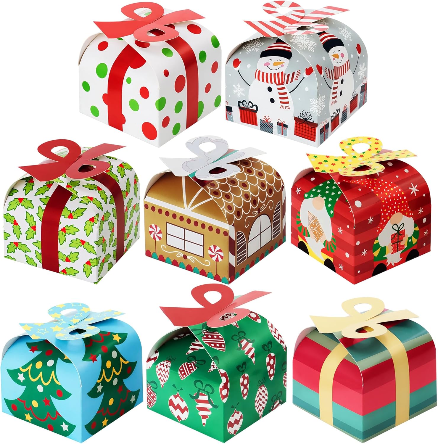 Lot de 24 Boîtes Cadeaux de Noël 3D avec Nœud 🎀 | Boîtes Cartonnées pour Friandises, Biscuits & Petits Cadeaux | 8 Designs Festifs – Image 7