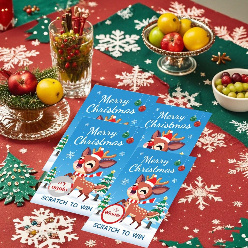 Lot de 25 Cartes à Gratter de Noël 🎁 | Cartes Festives Renne avec Gagnants/Perdants | Jeux de Groupe pour Fêtes, Noël, Mariage, Nouvel An – Image 3