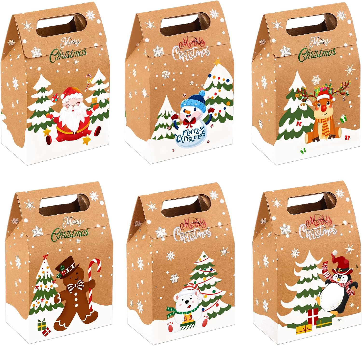 Lot de 24 Boîtes Cadeaux Kraft de Noël | Sachets en Papier Épais pour Bonbons, Biscuits, Petits Cadeaux | 6 Motifs Festifs – Image 8