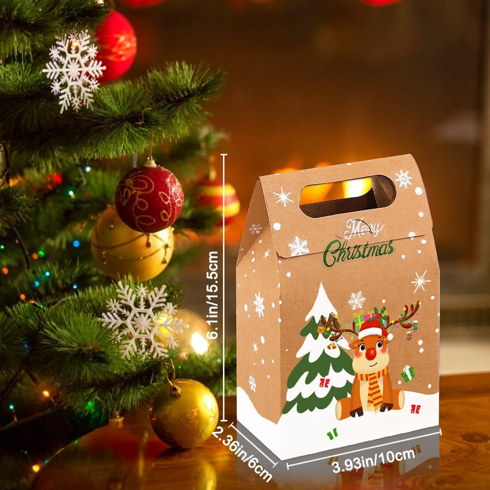 Lot de 24 Boîtes Cadeaux Kraft de Noël | Sachets en Papier Épais pour Bonbons, Biscuits, Petits Cadeaux | 6 Motifs Festifs – Image 6