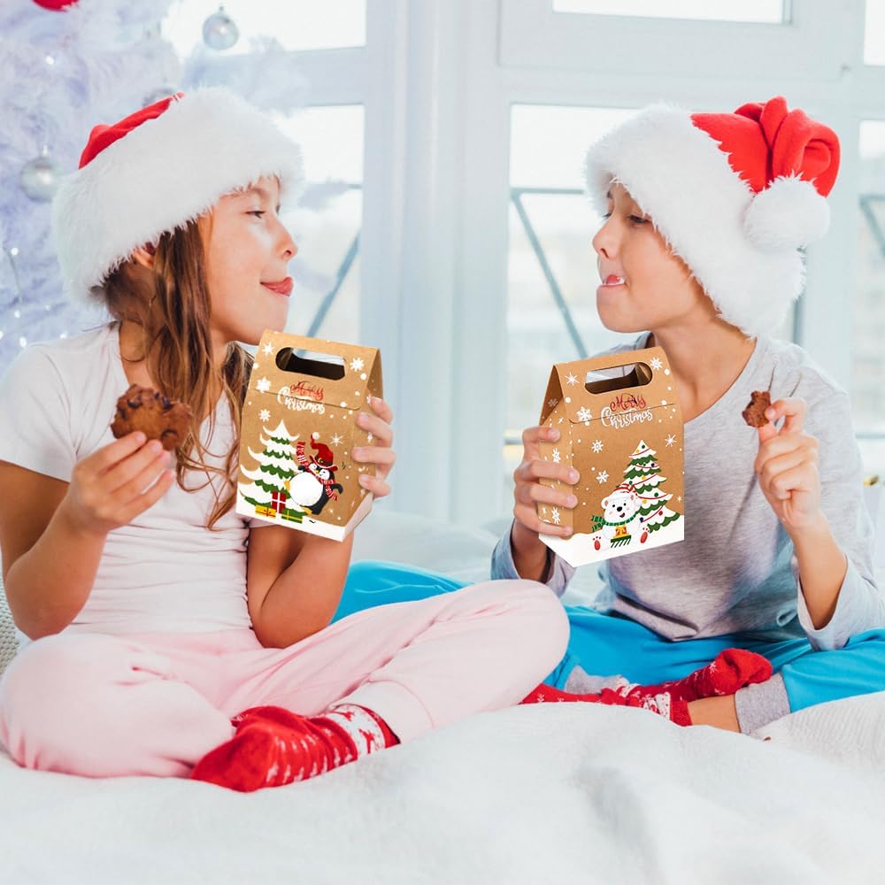 Lot de 24 Boîtes Cadeaux Kraft de Noël | Sachets en Papier Épais pour Bonbons, Biscuits, Petits Cadeaux | 6 Motifs Festifs – Image 4