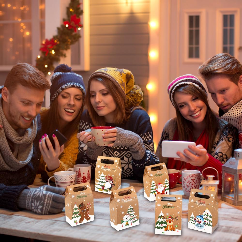Lot de 24 Boîtes Cadeaux Kraft de Noël | Sachets en Papier Épais pour Bonbons, Biscuits, Petits Cadeaux | 6 Motifs Festifs – Image 3