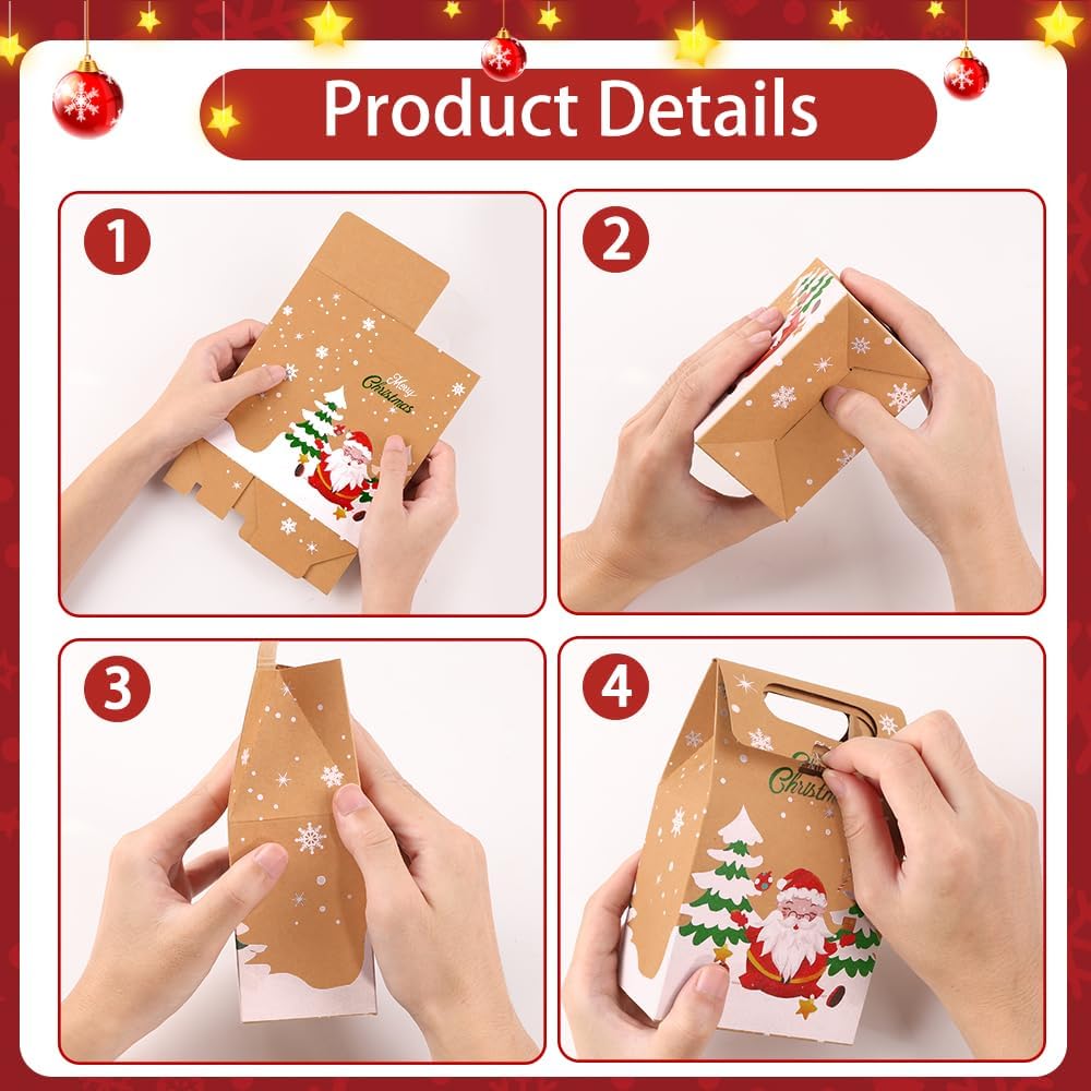 Lot de 24 Boîtes Cadeaux Kraft de Noël | Sachets en Papier Épais pour Bonbons, Biscuits, Petits Cadeaux | 6 Motifs Festifs – Image 7